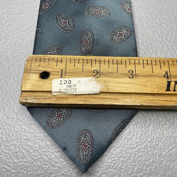Vintage OSCAR DE LA RENTA Studio Mens Silk Tie Necktie Teal Geometric Made USA - Picture 4 of 5